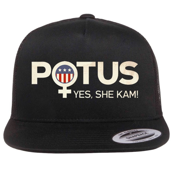 Vintage Potus Female Symbol Yes She Kam Harris For President Sweat Flat Bill Trucker Hat