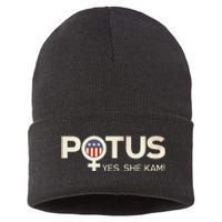 Vintage Potus Female Symbol Yes She Kam Harris For President Sweat Sustainable Knit Beanie