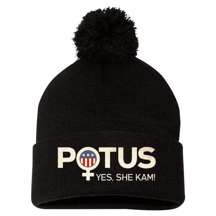 Vintage Potus Female Symbol Yes She Kam Harris For President Sweat Pom Pom 12in Knit Beanie