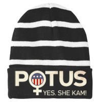 Vintage Potus Female Symbol Yes She Kam Harris For President Sweat Striped Beanie with Solid Band