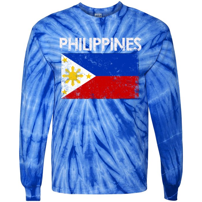 Vintage Philippines Filipino Flag Pride Gift Tie-Dye Long Sleeve Shirt