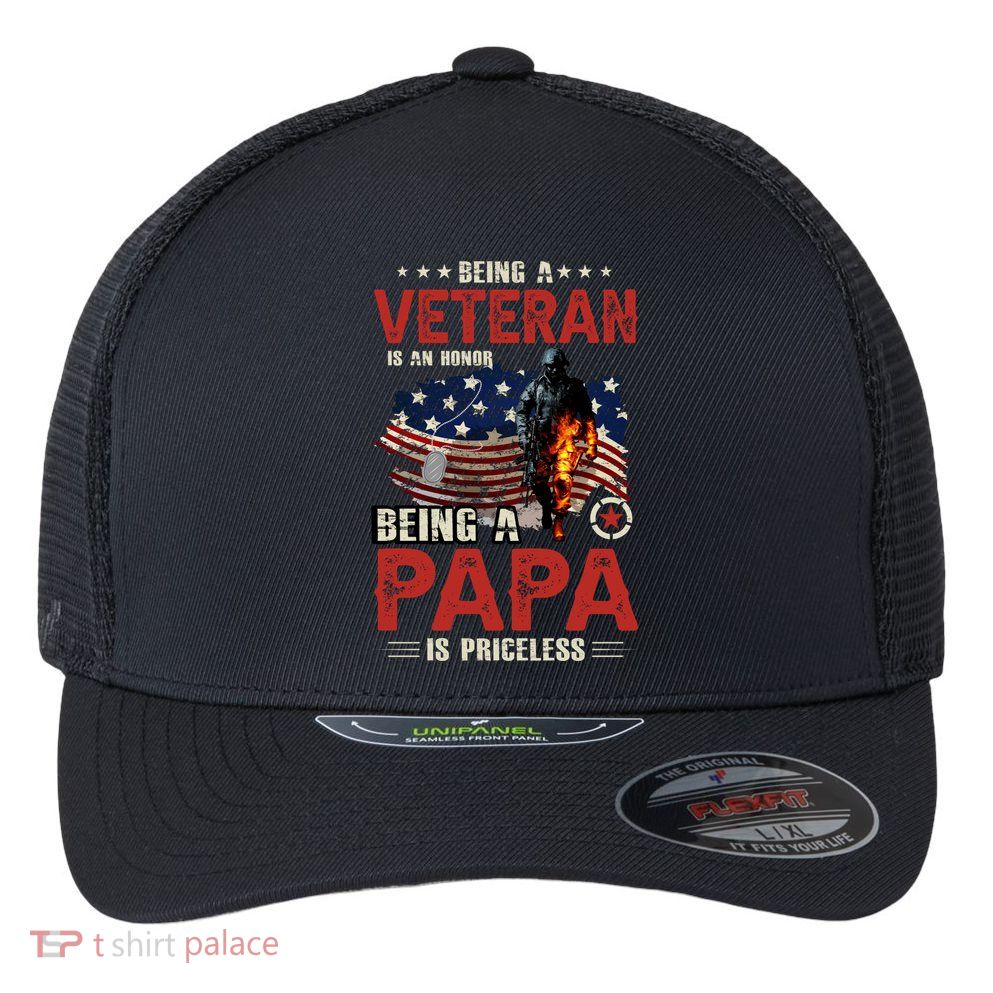 Veteran Papa Great Gift Flexfit Unipanel Trucker Cap