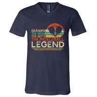 Vintage Pickleball Grandpa The Man The Myth The Legend V-Neck T-Shirt