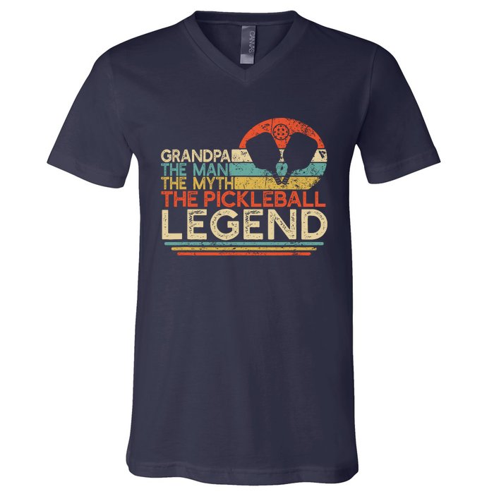 Vintage Pickleball Grandpa The Man The Myth The Legend V-Neck T-Shirt