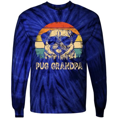 Vintage Pug Grandpa Dog Lovers Fathers Day Tie-Dye Long Sleeve Shirt