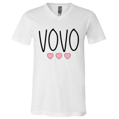 Vovo Portuguese Grandma Grandmother Hearts Minimalistic Vovo Gift V-Neck T-Shirt