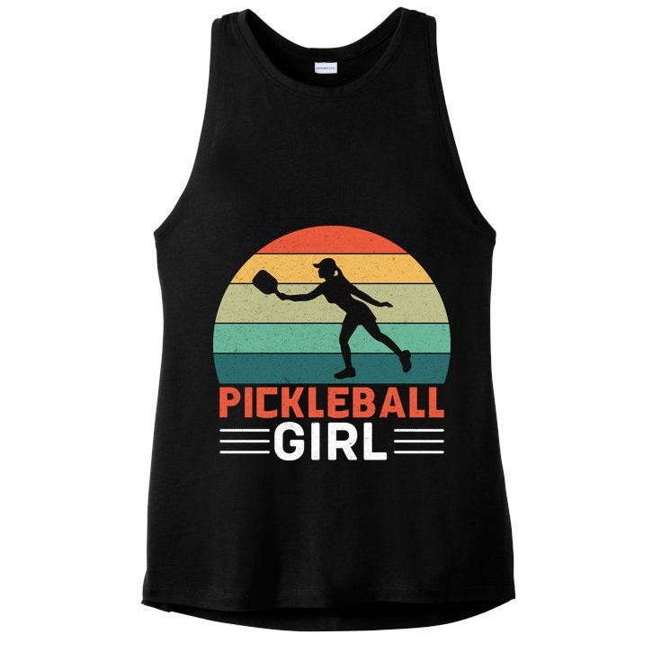 Vintage Pickleball Girl Paddle Ladies PosiCharge Tri-Blend Wicking Tank