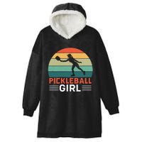 Vintage Pickleball Girl Paddle Hooded Wearable Blanket