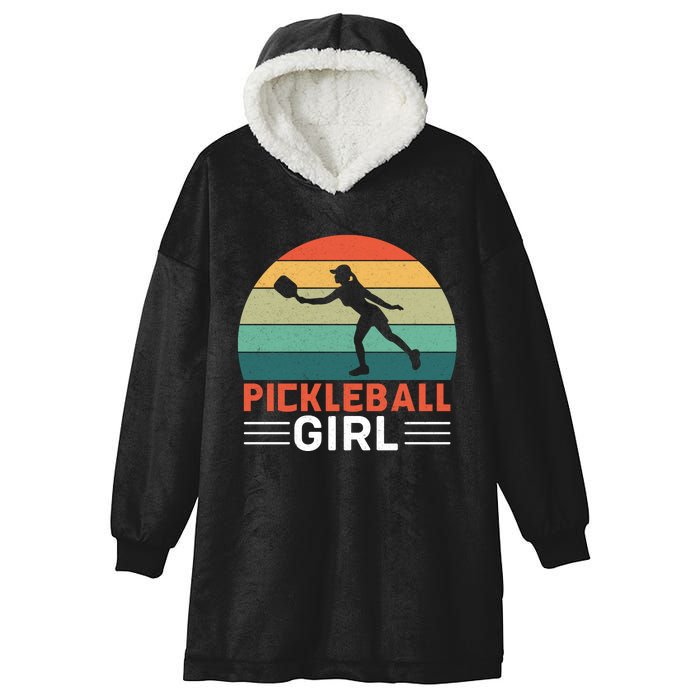 Vintage Pickleball Girl Paddle Hooded Wearable Blanket