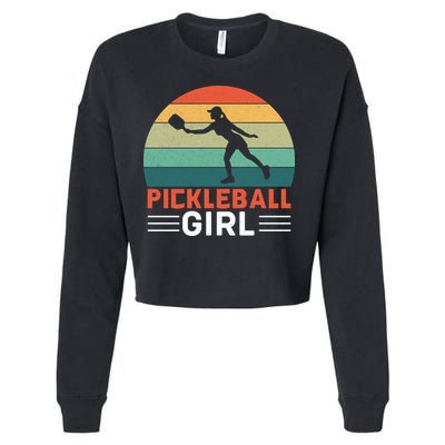 Vintage Pickleball Girl Paddle Cropped Pullover Crew