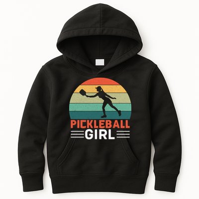 Vintage Pickleball Girl Paddle Kids Hoodie