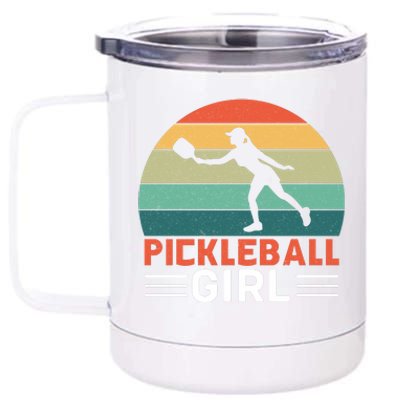 Vintage Pickleball Girl Paddle 12 oz Stainless Steel Tumbler Cup