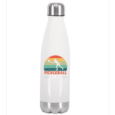 Vintage Pickleball Girl Paddle Stainless Steel Insulated Water Bottle