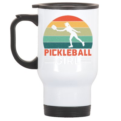 Vintage Pickleball Girl Paddle Stainless Steel Travel Mug