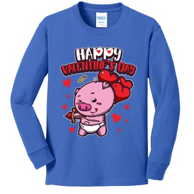 Valentine's Piglet Gift Sweet Cupid Animals Gift Pig Gift Kids Long Sleeve Shirt