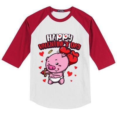 Valentine's Piglet Gift Sweet Cupid Animals Gift Pig Gift Kids Colorblock Raglan Jersey