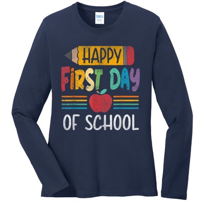 Vintage Pencil Happy First Day Of School Teacher Boy Girl Ladies Long Sleeve Shirt