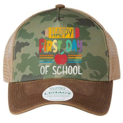 Vintage Pencil Happy First Day Of School Teacher Boy Girl Legacy Tie Dye Trucker Hat