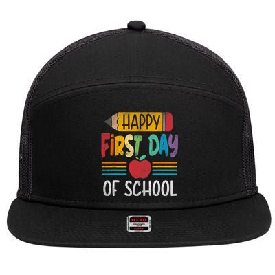 Vintage Pencil Happy First Day Of School Teacher Boy Girl 7 Panel Mesh Trucker Snapback Hat