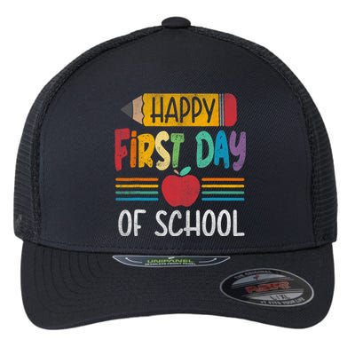 Vintage Pencil Happy First Day Of School Teacher Boy Girl Flexfit Unipanel Trucker Cap