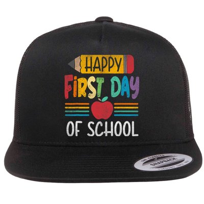 Vintage Pencil Happy First Day Of School Teacher Boy Girl Flat Bill Trucker Hat