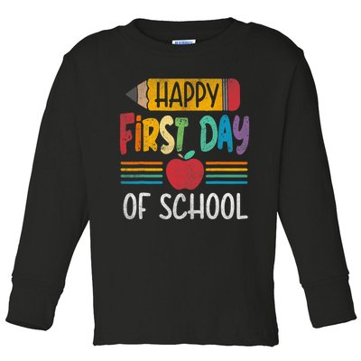 Vintage Pencil Happy First Day Of School Teacher Boy Girl Toddler Long Sleeve Shirt