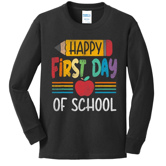 Vintage Pencil Happy First Day Of School Teacher Boy Girl Kids Long Sleeve Shirt