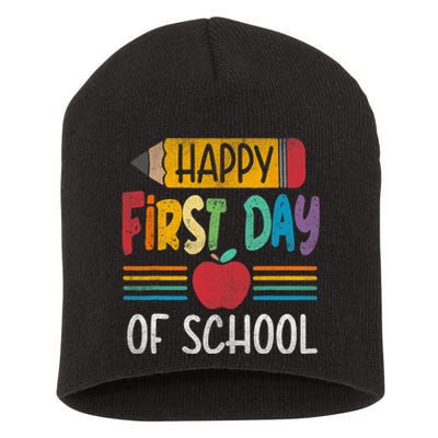 Vintage Pencil Happy First Day Of School Teacher Boy Girl Short Acrylic Beanie