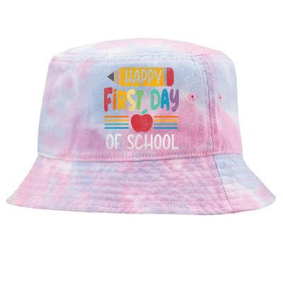 Vintage Pencil Happy First Day Of School Teacher Boy Girl Tie-Dyed Bucket Hat