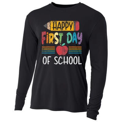 Vintage Pencil Happy First Day Of School Teacher Cooling Performance Long Sleeve Crew