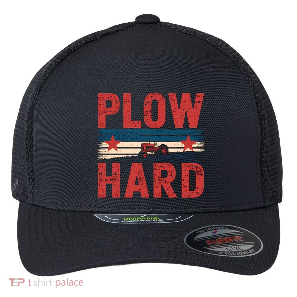 Vintage Plow Hard Farming Farmer Life Dad Grandpa Tractor Gift Flexfit Unipanel Trucker Cap