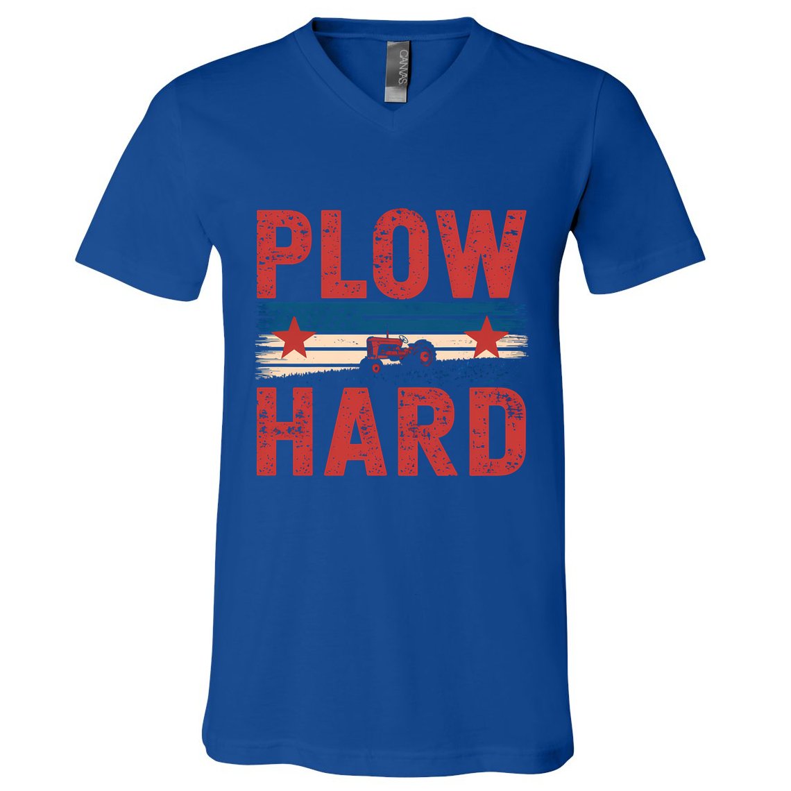 Vintage Plow Hard Farming Farmer Life Dad Grandpa Tractor Gift V-Neck T-Shirt