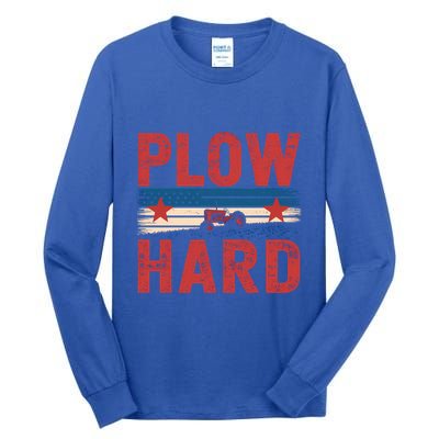 Vintage Plow Hard Farming Farmer Life Dad Grandpa Tractor Gift Tall Long Sleeve T-Shirt