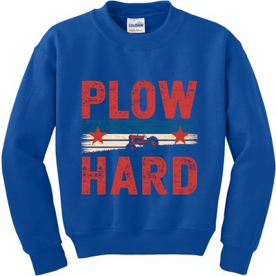 Vintage Plow Hard Farming Farmer Life Dad Grandpa Tractor Gift Kids Sweatshirt