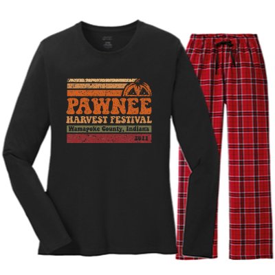 Vintage Pawnee Harvest Festival Parks And Rec Women's Long Sleeve Flannel Pajama Set 