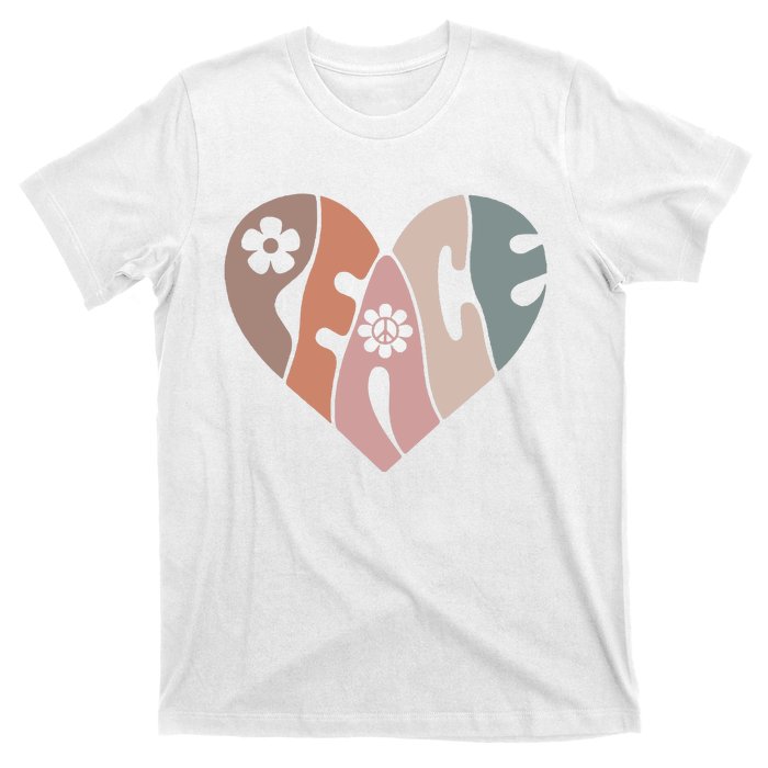 Vintage Peace Heart Boho Flower Heart Peaceful T-Shirt