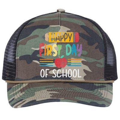 Vintage Pencil Happy First Day Of School Teacher Retro Rope Trucker Hat Cap