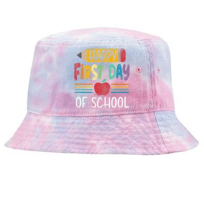 Vintage Pencil Happy First Day Of School Teacher Tie-Dyed Bucket Hat