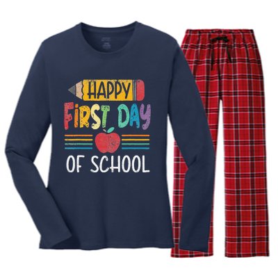 Vintage Pencil Happy First Day Of School Teacher Women's Long Sleeve Flannel Pajama Set 