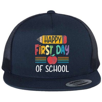 Vintage Pencil Happy First Day Of School Teacher Flat Bill Trucker Hat