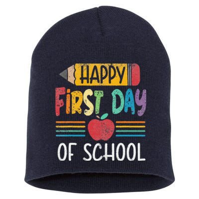 Vintage Pencil Happy First Day Of School Teacher Short Acrylic Beanie