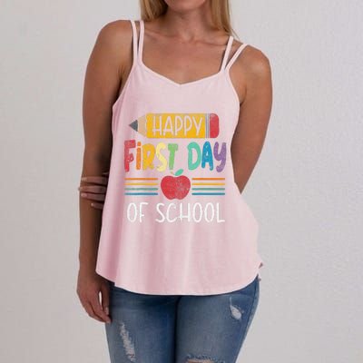 Vintage Pencil Happy First Day Of School Teacher Women's Strappy Tank