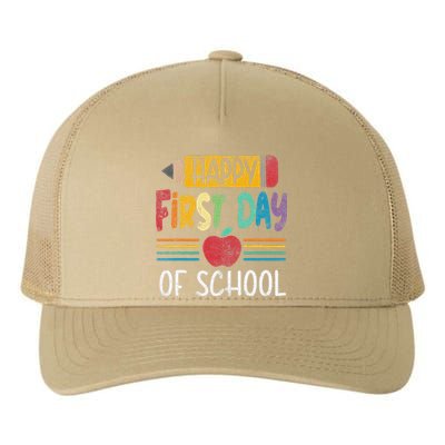 Vintage Pencil Happy First Day Of School Teacher Yupoong Adult 5-Panel Trucker Hat