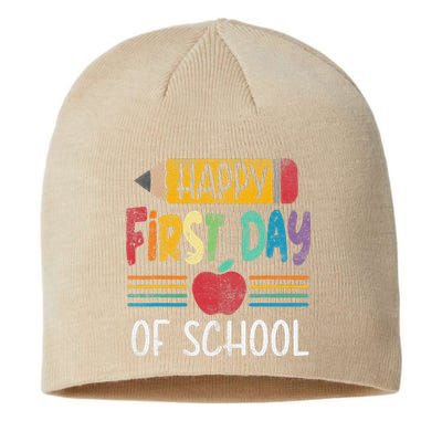 Vintage Pencil Happy First Day Of School Teacher Sustainable Beanie