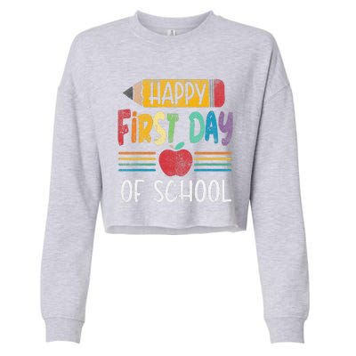 Vintage Pencil Happy First Day Of School Teacher Cropped Pullover Crew