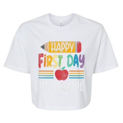 Vintage Pencil Happy First Day Of School Teacher Bella+Canvas Jersey Crop Tee