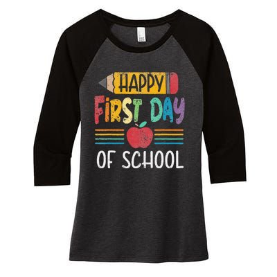 Vintage Pencil Happy First Day Of School Teacher Women's Tri-Blend 3/4-Sleeve Raglan Shirt