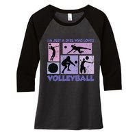 Volleyball Player I'm Just A  Who Loves Volleyball Women's Tri-Blend 3/4-Sleeve Raglan Shirt