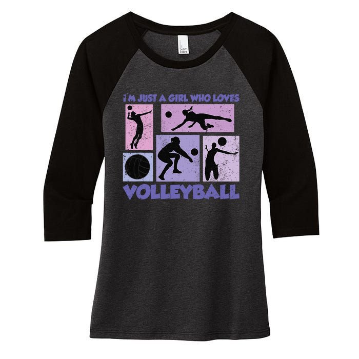 Volleyball Player I'm Just A  Who Loves Volleyball Women's Tri-Blend 3/4-Sleeve Raglan Shirt