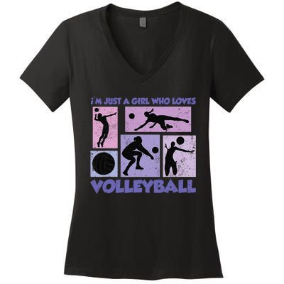 Volleyball Player I'm Just A  Who Loves Volleyball Women's V-Neck T-Shirt